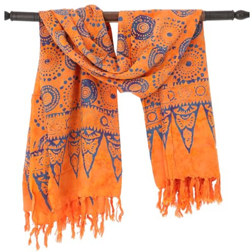 GURU SHOP Bali Batik Sarong, Wandbehang, Wickelrock, Sarongkleid, Strand Tuch - Orange/2, Herren/Damen, Synthetisch, 160x100 cm