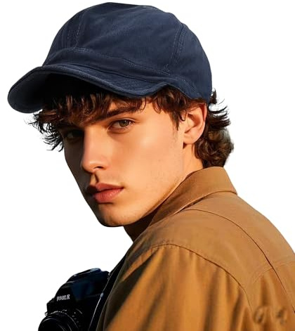 Clakllie Casquette de baseball souple à bord court Casquette snapback plate en coton à bord plat Chapeau de papa respirant Casquette à profil bas, BSAD2521-Navy