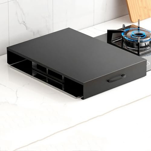 tapa encimera gas Placa protectora para cocina de gas de acero al carbono con asas, placa protectora para encimera con patas antideslizantes, tapas para quemadores(Black,30x40x5cm/11.8x15.7x2in)