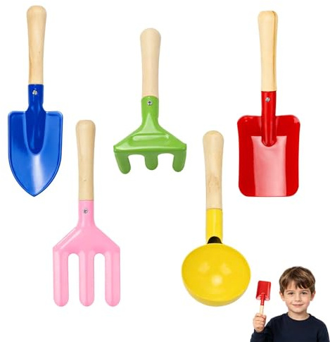 5 stycken trädgårdsverktyg för barnset, miniträdgårdspade med spade, gaffel, slev, kratta, spade