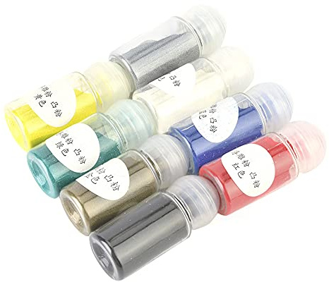 Yctze 8pcs Embossing Powder, 10ml Multi Color Transparent Decoration Paper Craft Powder for Scrapbooking, with Heat Gun for Paper Artworks