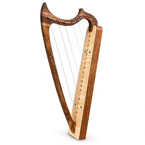 Uzman harpa 19 strängar gotisk harpa keltisk harpa av rosenträ äkta trä med väska, stämnyckel och ersättningssträngar, folk harp för krävande nybörjare och avancerade
