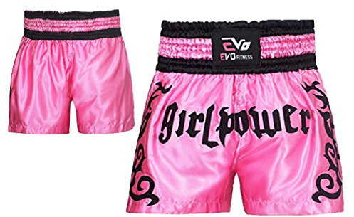 Evo Muay Thai Fight Shorts MMA Kick Boxing Grappling Martial Arts Gear UFC Girl (Pink, XL)