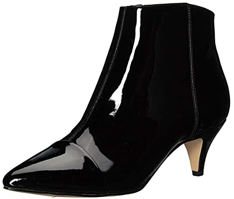 XYD Women Chic Low Kitten Heel Ankle Boots Pointed Closed Toe Side Zipper Prom Glitter Party Fashion Short Bootie Shoes Size 8 Black-Patent