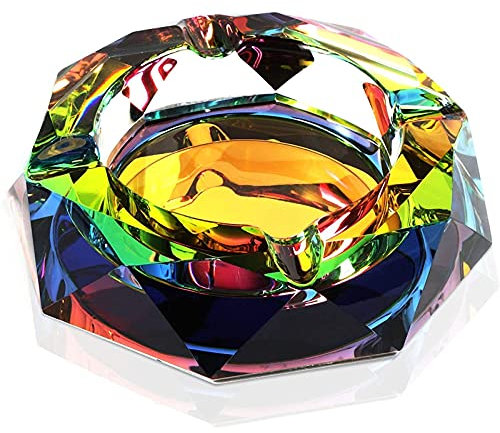 Okuna Outpost Großer Regenbogen-Kristall-Aschenbecher für Zigaretten, für Innen- und Außenbereich, Heimdekoration (12,7 cm)