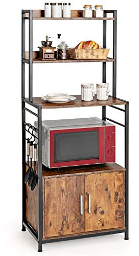 COSTWAY Scaffale con 4 Livelli per Cucina con Armadio e Credenza, Supporto Industriale per Forno Microonde, con Ganci e Piedini Regolabili, Ideale per Cucina e Sala da Pranzo, 60 x 40 x 150 cm