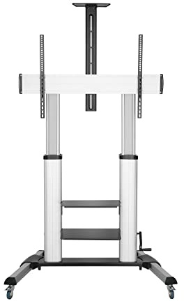 AISENS - FT100TE-125 - Soporte DE Suelo Pro con Rueda Y MANIVELA, 2 BANDEJAS Y Soporte DE CÁMARA para TV 100KG DE 60-100, Negro-Plata