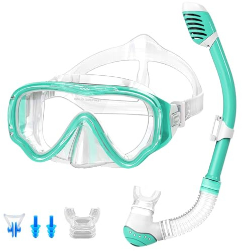 Set Snorkeling, Anti-Fog Maschera Snorkeling con Panoramica a 180 Gradi e Boccaglio Snorkel, Kit Snorkeling Professionale per Kids Bambini Ragazze Ragazzi