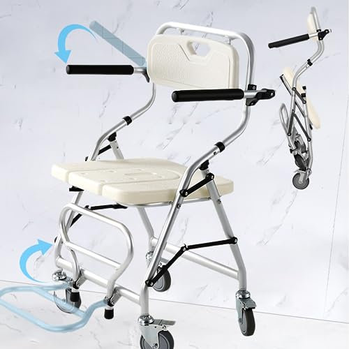 VFDZ Silla para Ducha para Personas Mayores, Asiento Ducha con Ruedas Plegable, Silla Baño Ancianos Ducha Montaje sin Herramientas, Carga 120kg (A)