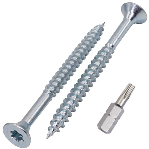 SKIR'CO (50 pezzi) Viti per Legno in Acciaio Zincato 6,0 x 70 mm, Viti a Testa Svasata Torx, Viti per Truciolare, Parzialmente Filettate