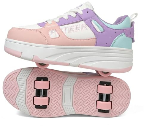 Mateju Chaussures à roulettes Garçons et Filles avec 4 Roues Rétractables, Patins à roulettes Enfants, 2 en 1 Chaussures de Skateboard Adolescents Extérieur Chaussures de Sport