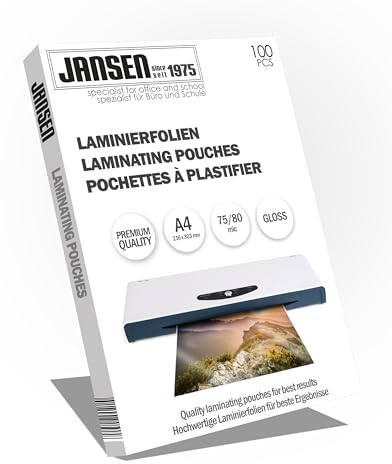 Jansen - Laminierfolien, 100 Stück, A4 75/80 mic, hochglanz