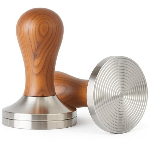 Foeska Coffee Tamper, Espresso Tamper, Spring-Loaded Calibrated Tamper with Stainless Steel Base, 30lbs Constant Pressure, Coffee Accessories (Wood, 58mm)