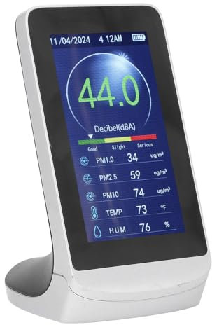Sonómetro, 30-130 DB Decibelímetro Pantalla LCD para colgar en la pared Decibel Probador de Medición de Ruido Lector de Nivel de Sonido Ruido Tiempo Temperatura Humedad PM 2,5 1,0 10 Teter para