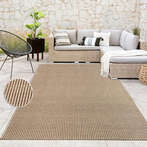 Paco Home Teppich Indoor-Outdoor, moderner Jute-Look in natürlicher Sisal Optik, robust & wetterfest, ideal für Terrasse Wohnzimmer & Küche, Grösse:240x340 cm, Farbe:Beige 4