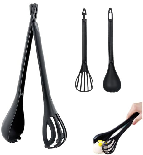 Fokroin Posate per Insalata in Due Pezzi, Cucchiaio da Insalata Nero Resistente al Calore, Posate per Insalata e Manico in plastica, Lavabile in Lavastoviglie, Adatto per Pasti Gourmet