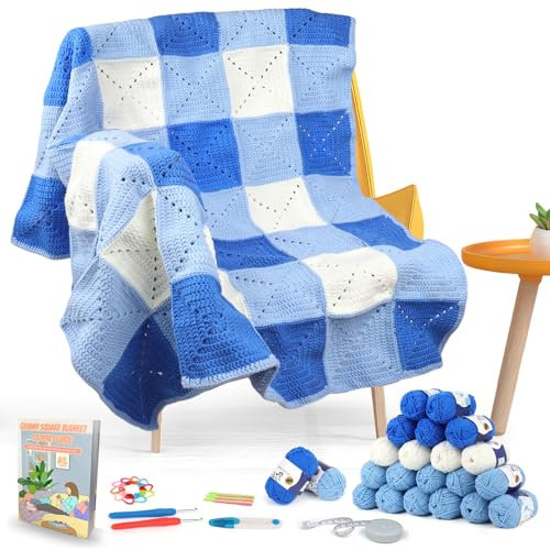 Aeelike Crochet Kits for Beginners Adults, Crochet Blanket Kit, Granny Square Blanket Crochet Kit with Yarn and Instruction, Complete Crochet Starter Kit Learn to Crochet Kit for Beginners UK Blanket