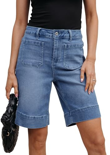 luvamia Denim Jean Shorts for Women Bermuda Denim Shorts for Women Womens Stretch Twill Shorts Women Blue Jean Shorts Medium Blue Size Medium