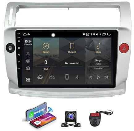 HYMLMY Android 13 Radio multimedia para coche Pantalla táctil de 9 pulgadas Reproductor automático WiFi 4G incorporado CarPlay DSP Navegación GPS RDS DAB + Radio BT Soporte Cámara DVR para Ci-troen C4