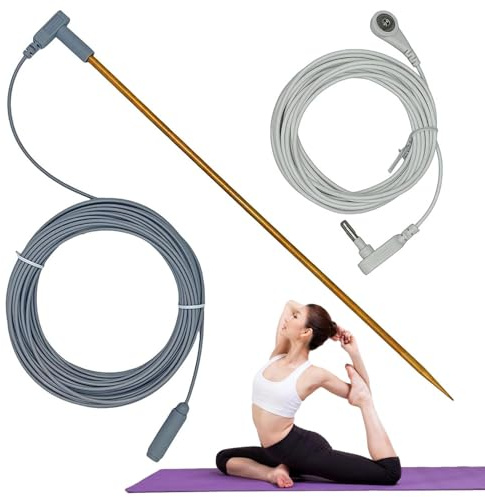 Bärbar jordningsstav-set, jordningsstav med 100 cm lång tråd | Jordkabel med 100 cm lång kabel | Jordningskabel för jordningsmattor, tak, optimal lösning