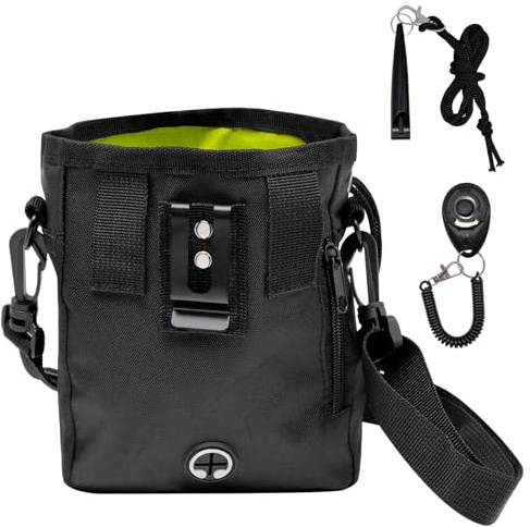 JJQHYC Pochette à friandises pour Chien pour la Marche et Le Dressage, Sac à friandises pour Chiot avec Distributeur de Sacs à déjections Canines (Noir)