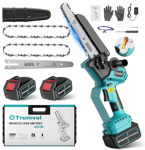 8-Zoll Mini Kettensäge Bürstenloser Motor,Mit 2X4000-mAh-Akku,8000mAh/21V Kleine Akku Kettensäge Elektrisch,1200W Einhand HandKettensäge Akku,Baumsäge Elektrisch für Gartenscheren Holzschneidenz DIY