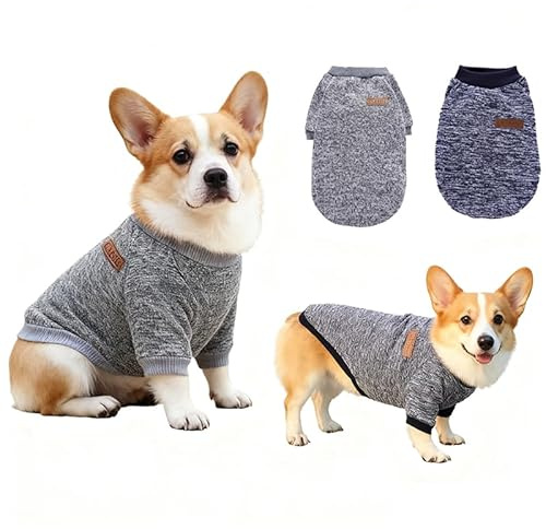 OYIWINMI Maglione per cani, 2 pezzi, colore grigio e blu scuro, caldo maglione per cani di piccola taglia media e grande, morbido pile, abbigliamento per cani, abbigliamento invernale per cani, adatto