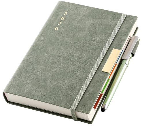 Agenda 2026 A5, página por día, agenda 2026 de enero a diciembre, planificador anual completo 2026, agenda diaria de tapa dura con pestañas mensuales coloridas, bolígrafo, lazo para bolígrafo