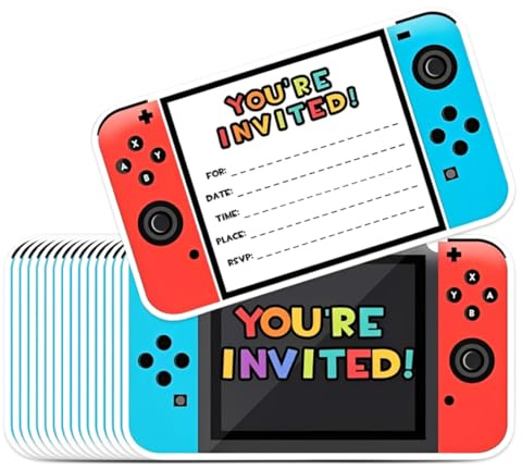 YUVKIN 15 biglietti d'invito a tema videogiochi, inviti per feste di compleanno per bambini e adolescenti, inviti per feste dedicate ai videogiochi