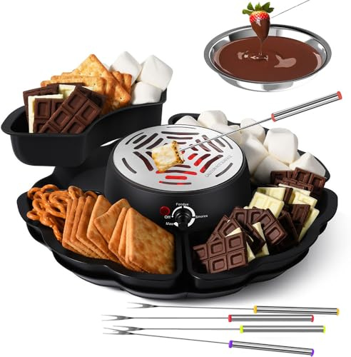 Appareil À Fondue Électrique Rôtissoire Guimauve Sans Flamme avec Contrôle Température 4 Plateaux Amovibles Fourchettes Rôtir Et 1 Bol Chauffant Ensemble Casseroles Smores D'intérieur pour les Fêtes