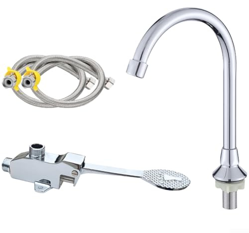 Robinet d'évier de laboratoire à pied avec noyau de valve en alliage de zinc et finition moderne conçu pour un contrôle de l'eau sans contact et une hygiène améliorée (D)