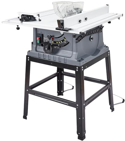 Table Saw 10 Inch, Portable Benchtop Table Saw, Stand & Push Stick, 5000RPM, Adjustable Blade Height, with Port for Connecting Dust Collector, 90°Cross Cut & 0-45°Bevel Cut
