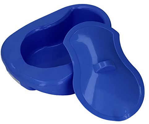 Vårdande sängpanna, robust urinal-sängpanna, toffel-sängpanna med lock för äldre, sängliggande vuxna (mörkblå)