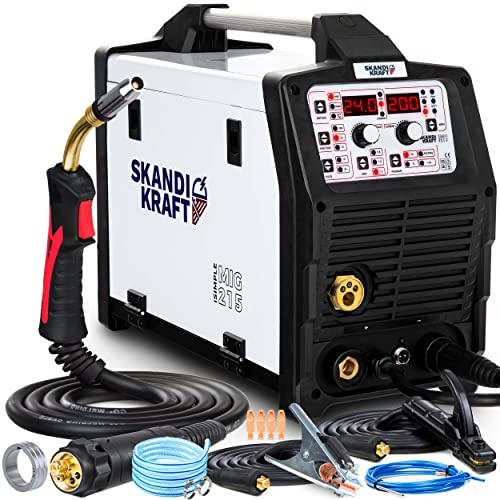 Skandi Kraft iSIMPLE MIG 215 MIG MAG - Saldatrice inverter 200 A, 230 V, dispositivo singolo 3 in 1, multiprocesso, doppio pulso, Synergic per alluminio e acciaio, carrozzeria auto, saldatura e filo
