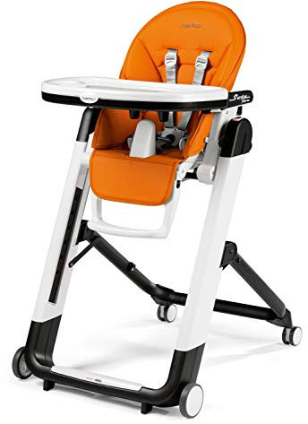 Peg Perego Siesta Follow Me - Arancia - Design-Hochstuhl mit Baby-Liegefunktion und Stop&Go-System mit Memory-Funktion, Lederimitat-Bezug, orange