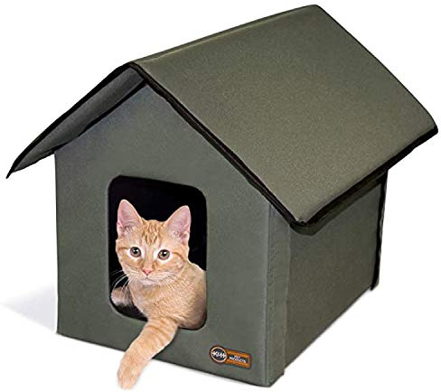 K&H Pet Products Outdoor Cat House for Outside Pets, Weatherproof Outdoor Cat House for Ferals, Insulated Kitty Shelter, 2 Doors, Waterproof Removable Floor Pad, Unheated - Olive/Olive