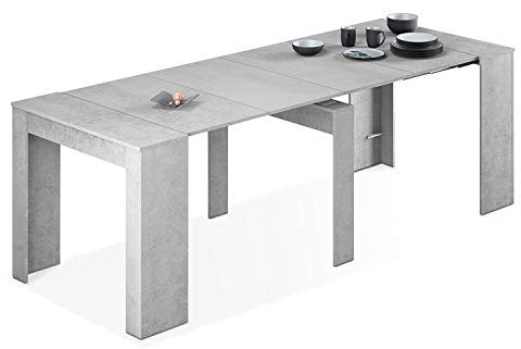 Habitdesign – Mesa Consola Extensible para Salón, Recibidor o Cocina, hasta 5 Posiciones, Color Gris Cemento, 50–235x90x78 cm - Modelo Extensible
