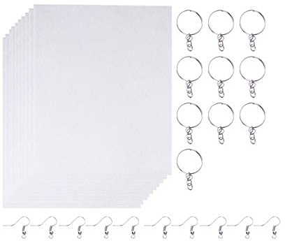SUPVOX 30 Pieces Heat Shrink Plastic Sheet Kit Include 10 Sheets Shrinky Art Paper with 10PCS Ear Hooks and 10PCS Keychain for Kids Creative Craft