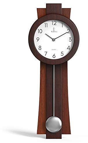 Lovely Home Essentials Reloj de Pared con Péndulo Moderno de 23.5 x 8.5 Pulgadas - Decorativo, Silencioso, de Madera, Funciona con Pilas - para Sala de Estar