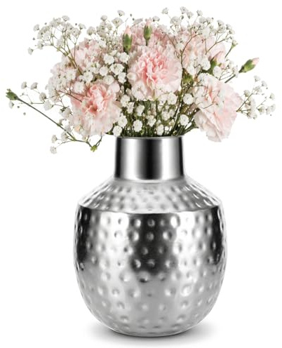 com-Four® Jarrón de Metal para Flores - Jarrón Decorativo para el hogar y la Oficina - Jarrón con abolladuras - Decoración de Dormitorio - Aspecto Martillado (diseño 3)