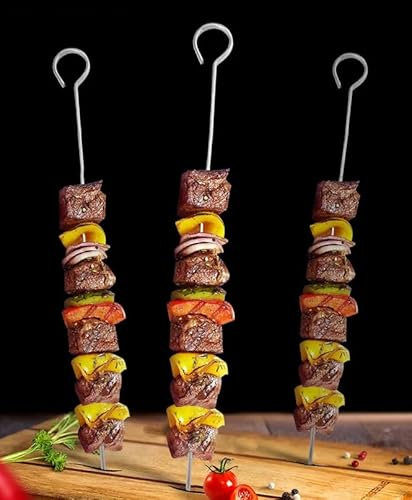 Re-usable Metal BBQ Skewers Stainless Steel, 35cm x 10 PCS Kebab Skewers Metal Skewers for Barbecue Kebab, and Fruits (10x35cm)