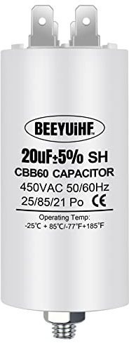 BEEYUIHF CBB60 20uf Condensateur de Démarrage 20µF Moteur condensateur 45 x 95 mm 50 / 60Hz 450VAC avec vis M8 pour moteur électrique/sèche-linge/Machine à Laver