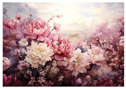 WallArena - Vlies Fototapete Blumen Rosen Pfingstrosen Betonwand 368x254 cm - Fototapeten - Tapeten - für Wohnzimmer Schlafzimmer - Vliestapete Wandtapete Tapete 3D Effekt- inkl. Kleister