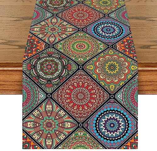 Artoid Mode Chemin de table, bohème, vintage, géométrie marocaine, multicolore, cuisine, table à manger, mariage, banquet, décoration de vacances, décoration de fête, 40 x 300 cm
