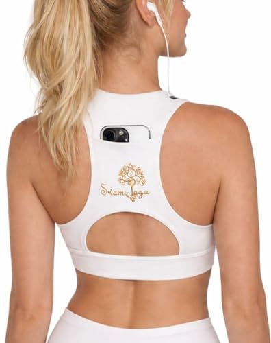 Sujetador Deportivo Mujer Alta Sujeción para Yoga y Fitness - Sin Costuras, Transpirable y Cómodo - Top Deportivo para Entrenamiento y Gimnasio con Bolsillo Trasero y Almohadillas Extraíbles Blanco M
