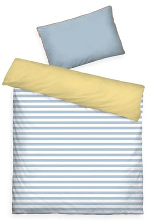TOM TAILOR biancheria da letto per neonati in percalle, 40x60 cm + 100x135 cm, 100% cotone/percalle, con motivo reversibile, bordatura e cerniera con marchio, Sky Blue & Light Lemon
