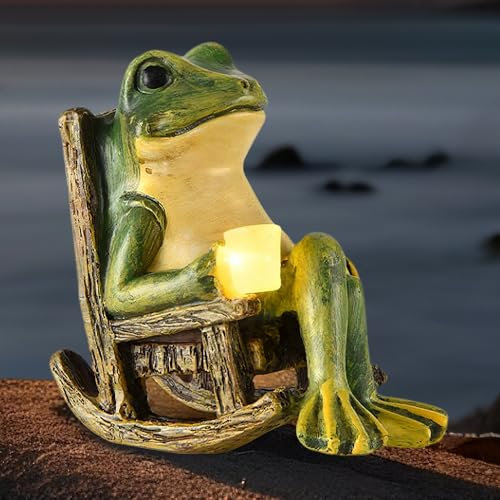 Dhqkqg Solar Frog Garden Ornaments - Waterproof 3.9 Inch LED Statue for Patio, Yard, Balcony - Fairy Accessories