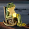 Dhqkqg Solar Frog Garden Ornaments Outdoor, Waterproof Frog Out-door Statue, 3.9 Inch Frog-Outdoor Ornaments for The Garden, Fairy Garden Accessories with Cups LED Lights for Patio Yard Balcony