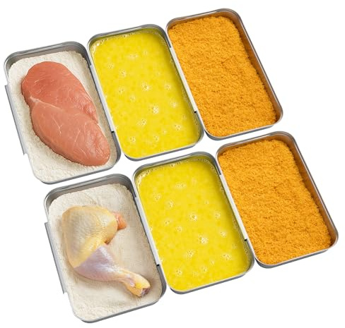Navaris Bandejas para Empanar - 6x Bandeja de Acero inoxidable para Rebozar 27 x 15 cm - Perfecta para Carne Filetes Croquetas Empanados Albóndigas