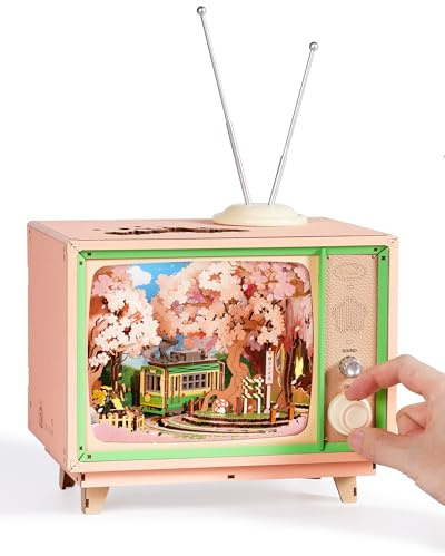 ROBOTIME Puzzle 3D en Bois Boîte à Musique Sakura Dreamy Tour, Maquette en Bois a Construire adulte avec Lumières et Musique Classique, Modèle TV Décoratif, Cadeau Anniversaire Femmes et Filles
